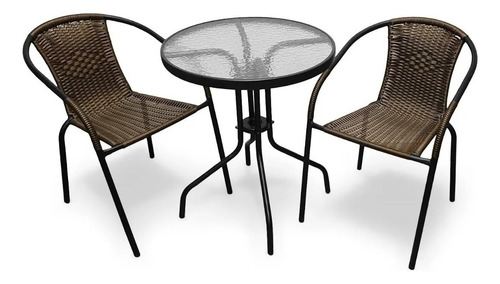 Combo Set De Mesa + 2 Silla De Jardin Rattan Exterior Terraz