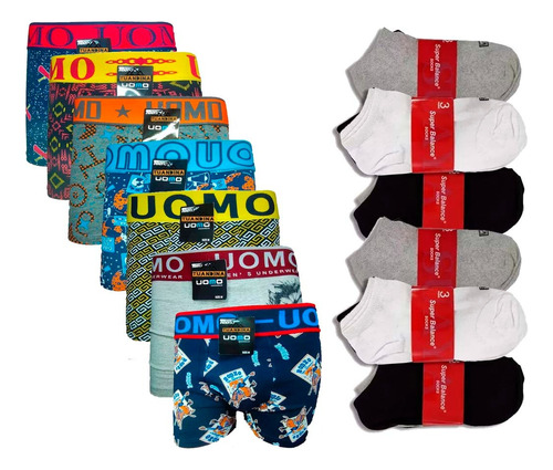 Combo Hombre 6 Boxers Algodon + 6 Pares De Medias Soquetes