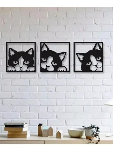 Set Cuadros Decorativos Gatos Triptico
