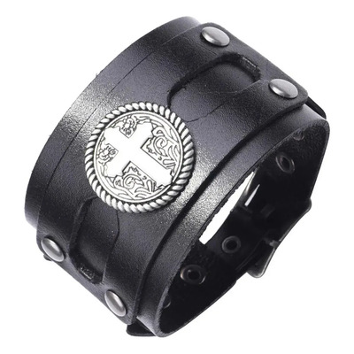Dnc Brazalete Pulsera Cuero Con Cruz Trenzada Ancha Punk