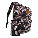 Mochila Basica + Cartuchera Plegable Estampada Impermeable