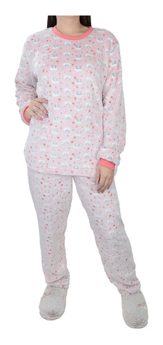 Pijama Feminino Lezi Longo Fleece Urso Rosa - 300849