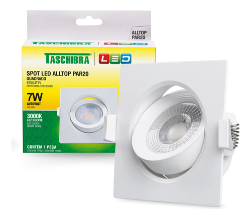 Spot Led De Embutir Quadrado Móvel Alltop Par20 7w Taschibra