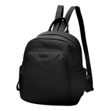 Mochila Mujer Trendy Eco Cuero Dos Divisiones Antirrobo Soft Color Negro Diseño De La Tela Lisa