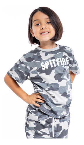 Polera Infantil Spitfire Big Head Camo Gris