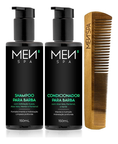 Kit Barba Shampoo + Condicionador Hidratação + Pente Madeira