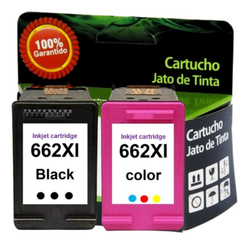 Kit Cartucho Para Impressora Hp 662 Preto 14ml E Color 12ml