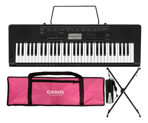 Kit Teclado Casio Ctk3500 Musical Completo Capa Rosa Pedal