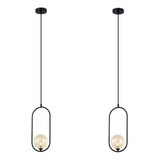 2 Pendente Ball Preto Com Esfera Vidro Champagne Sala Acl78 110v/220v