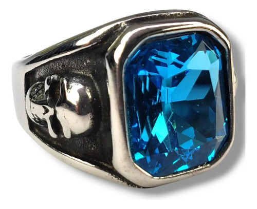 Anillo Calavera Aguamarina Elegante Acero Inoxidable A1172