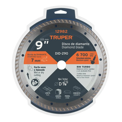 Truper DID-290 Disco De Diamante, Rin Turbo, 9' 12982 Color Gris | Envío gratis