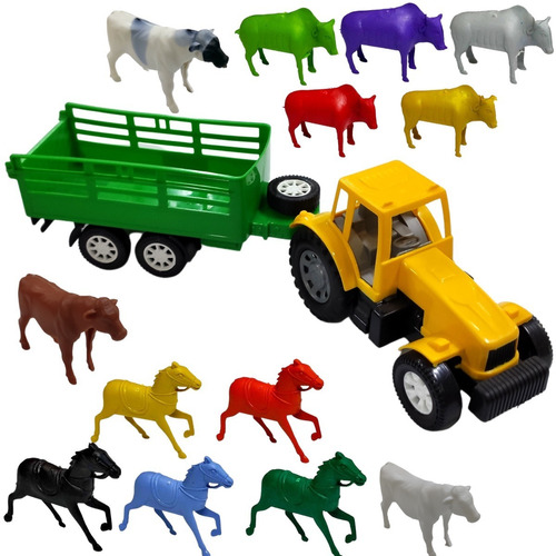 Trator De Brinquedo Carreta Boi Vaca Cavalo Animais Fazenda