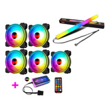 Set 5 Ventiladores 120mm Barra Led 30cm Control Rgb Coolmoon