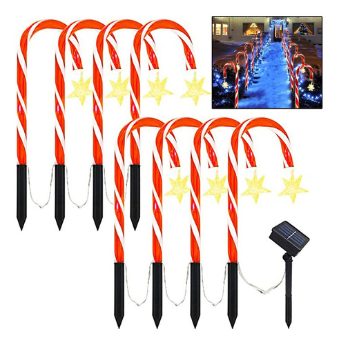 Solar Star Garden Christmas Cane Lights, 8pcs .