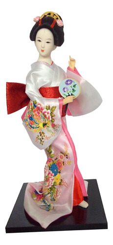 Estatua De Niña Geisha Japonesa De 12 Blanco Y Rosa