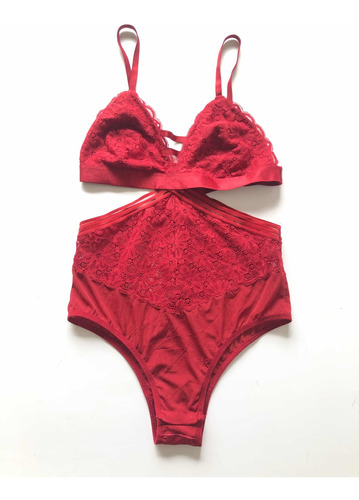 Body Mujer Encaje Bordo Escotado