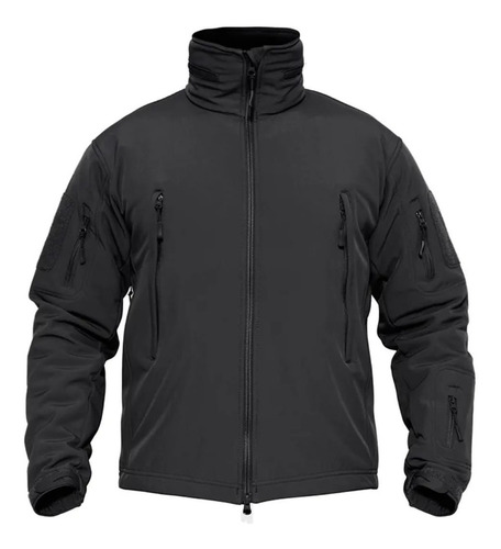 Campera Tactica  Softshell Capucha Rebatibl Impermeabl Negra