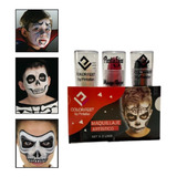 Kit Maquillaje Halloween Labial X 3 Negro Blanco Rojo Cara