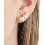 Brinco Ear Cuff Três Pérolas Semi Joia Folheada Ouro 18 Top