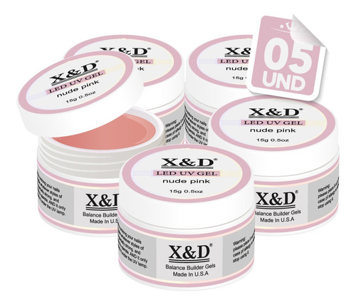 Kit 5 Gel Xed Alongamento Unha 15gr Led Uv Acrigel Original