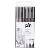 Uniball Uni Pin Fineliner Drawing Pen Set Gris Y Negro X6