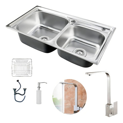 Cuba Dupla Gourmet Cozinha Aço Inox Com Acessórios 78x43 Torneira Gourmet Monocomando Slim L Cozinha Aço Inox 304 Luxo Cor Prata Brinovar