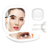 Mini Espejo De Maquillaje Led Compacto Con Luz De Aumento De