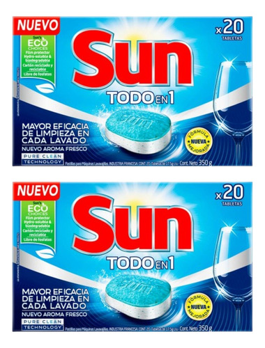 Sun Detergente Lavavajilla Todo En 1 -pack X 2 40un