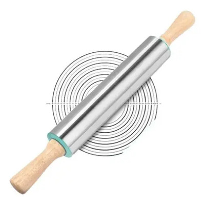 Rodillo Acero Giratorio Con Mangos Madera - Repostería Masas | MercadoLibre