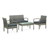 Conj. Muebles Patio 4 Pzs Rattan Gris, Para Balcón, Jardín