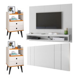 Kit 2 Mesa Cabeceira 1.4 Painel Prateleira Tv 50 Pol Quarto Cor Branco | Off/cinamomo