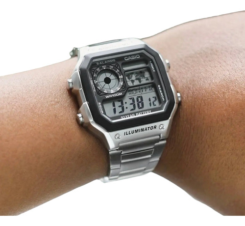 Reloj Casio Ae1200 Metal Mapa Mundial  Full