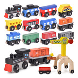 Wooden Train Cars Set With Crane Toddlers Magnetic Train