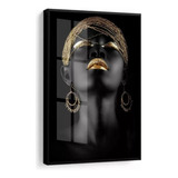 Quadro Decorativo Mulher Negra Dourad Gold Sala Quarto 60x80