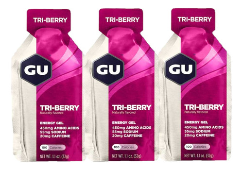 Pack X3 Suplemento Gel Energético Gu Energy Tri-berry