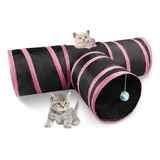 Tunel Para Gato Dobravel 3 Entradas Preto E Rosa Formato T