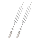 2x Espeto Triplo Giratório 50cm Inox Tridente Churrasqueira