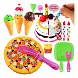 Kit Comida Juguete Pizza, Pastel, Helado, Papas Fritas Acc