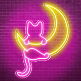 Letrero De Neon De Anime De Gato Y Luna, Letreros De Neon Pe