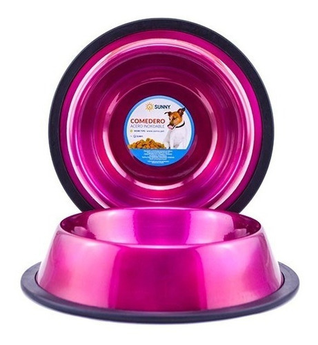 Plato Acero Inoxidable Rosa 24oz Comedero Perro Antiderrapan