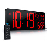 Reloj De Pared Digital Grande Con Control Remoto De 16.5 Pul