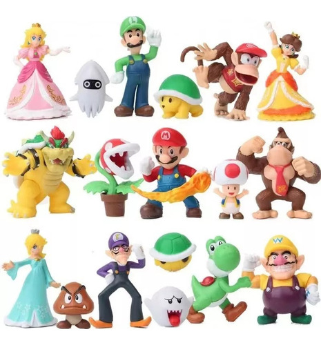 Set 18 Figuras Super Mario Bros Yoshi Peach Toad Luigi Kong