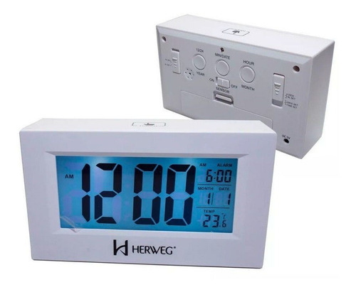 Relogio Despertador Digital Luz Temp Herweg 2972 021 Branco