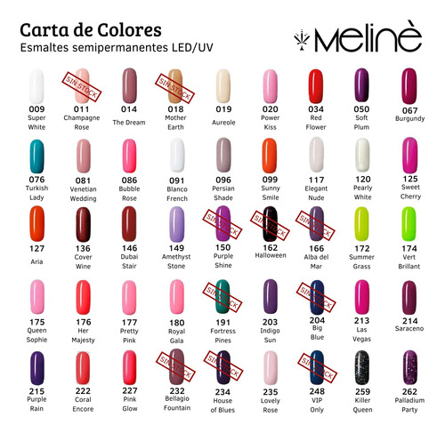 Esmalte Meline Nuevos Colores Gel Uv/led Semip. X 15 Ml