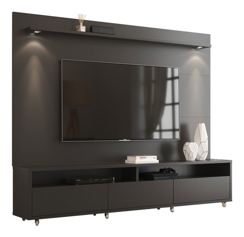 Rack Com Painel Para Tv Sala Suspenso Moderno 2.2 Preto