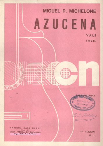 Partitura Original Del Vals Azucena De Miguel R. Michelone
