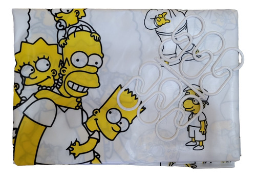 Cortina Baño Los Simpsons Azul Con Protector Y Ganchos Unica