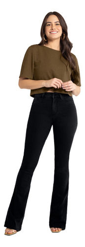 Calça Jeans Feminina Flare Preta Fit For Me Lunender 20858