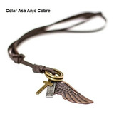 03 Pulseiras Masculina Couro + 01 Colar Asa Anjo Couro