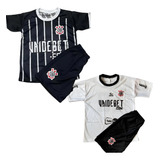 2 Kit Conjuntos Infantil Corinthians Futebol Camisa Short 